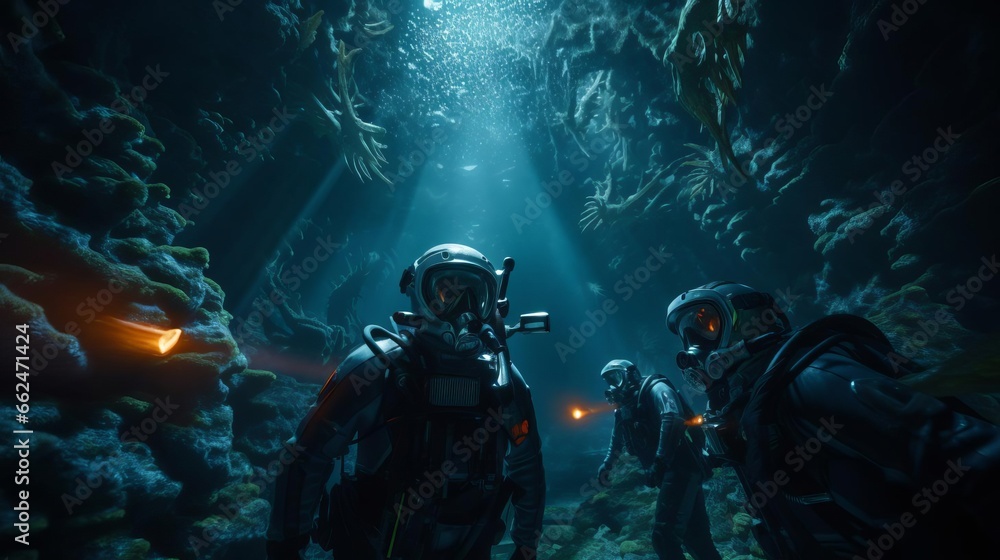 Astronauts Exploring Futuristic Realities on an Alien Planet - 3D Discovery Mission Astronauts Exploring Futuristic Realities on an Alien Planet - 3D Discovery Mission