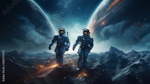 Astronauts Exploring Futuristic Realities on an Alien Planet - 3D Discovery Mission