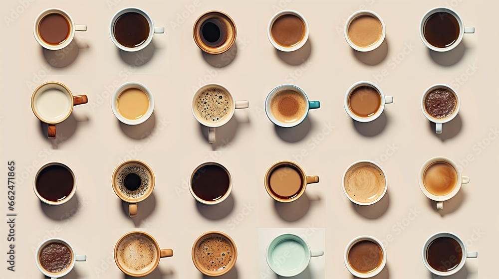 Obraz premium a group of coffee cups sitting on top of a table. generative ai