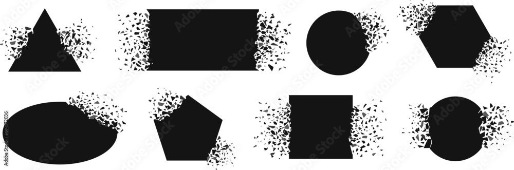 Vetor de Shape explosion, frame exploded and spray particles. Black ... image.