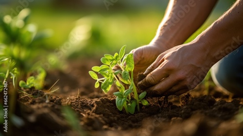 A farmer, hands in the soil, meticulously pulling weeds to ensure the surrounding crops thrive.