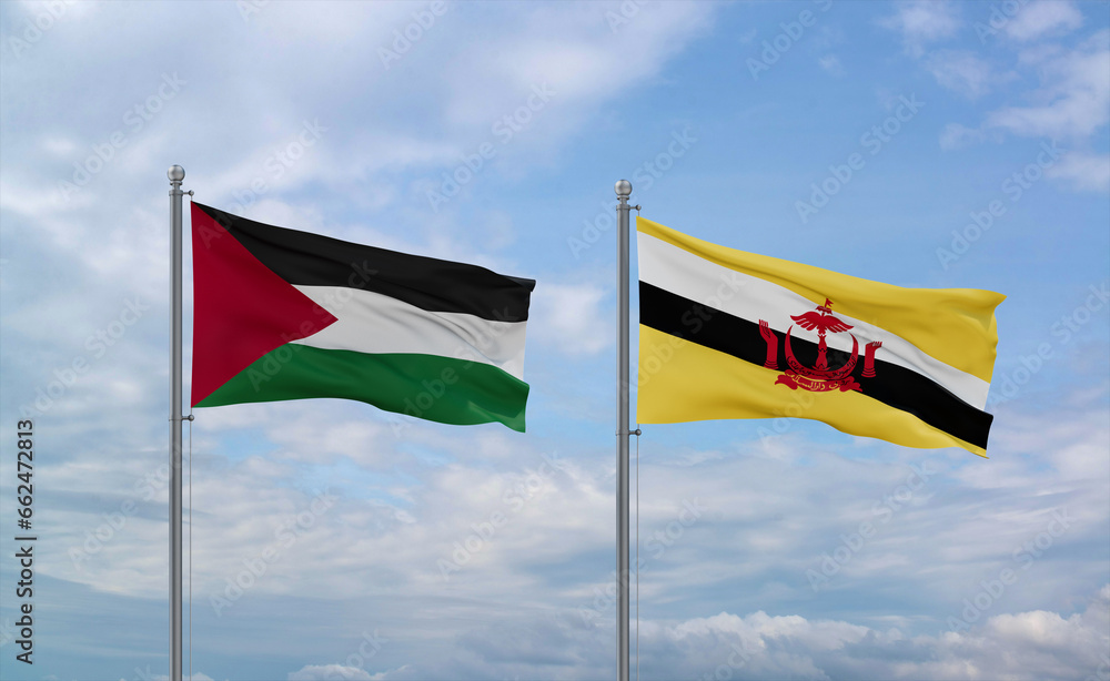Brunei and Palestine and Gaza Strip flags, country relationship concepts Brunei and Palestine and Gaza Strip flags, country relationship concepts
