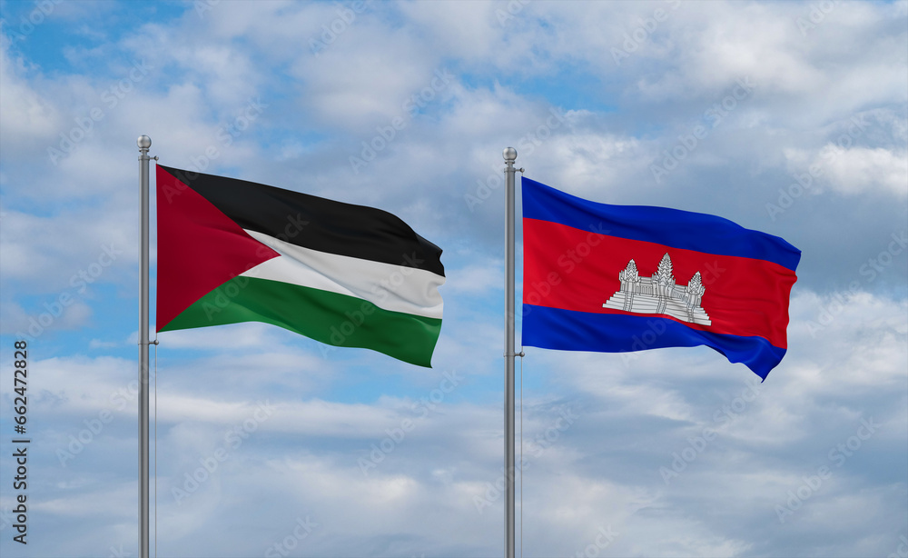 Cambodia and Palestine and Gaza Strip flags, country relationship concept Cambodia and Palestine and Gaza Strip flags, country relationship concept