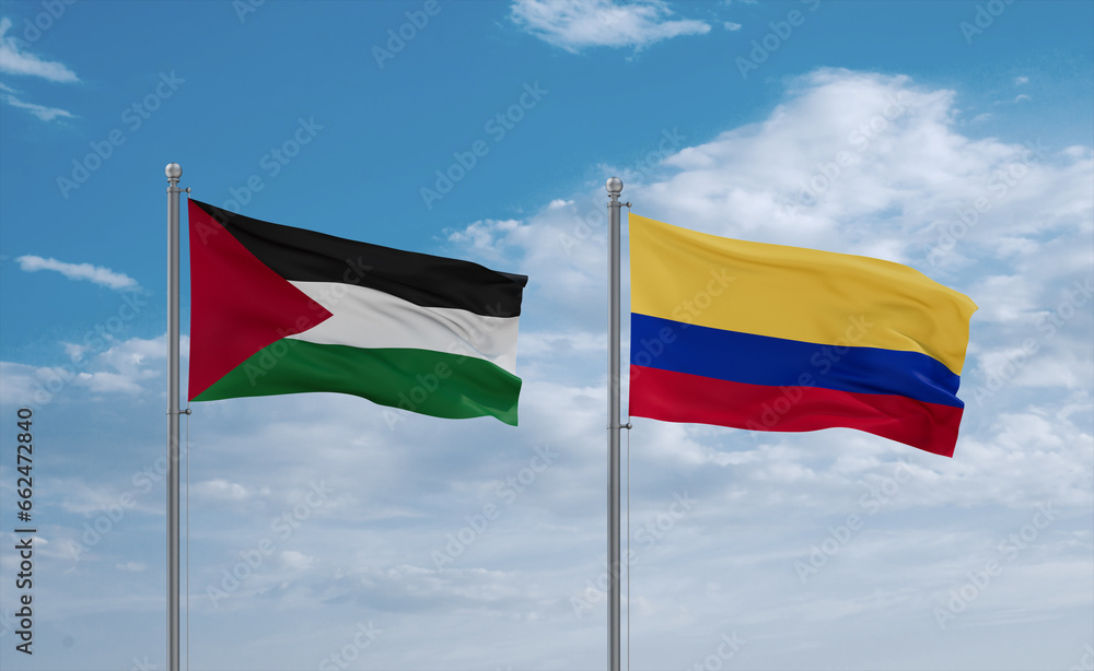 Colombia and Palestine and Gaza Strip flags, country relationship concept Colombia and Palestine and Gaza Strip flags, country relationship concept
