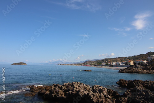 View of the large beach and coast line of Diamante, Diamante, District of Cosenza, Calabria, Italy, Europe.