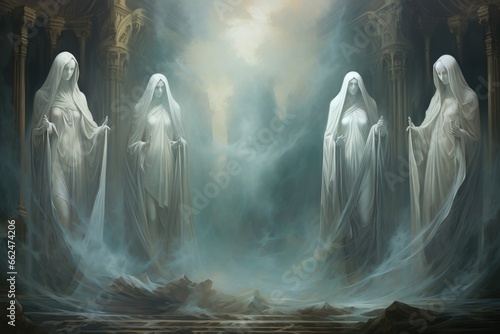 Ethereal mist guardians, protecting sacred sites with their veiled presence - Generative AI © Sidewaypics