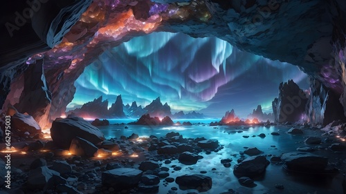 Aurora Borealis View from Cave