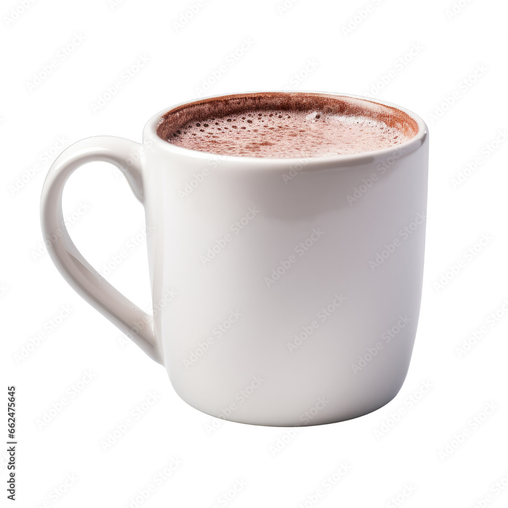 Hot chocolate drink with white cup isolated on transparent background.