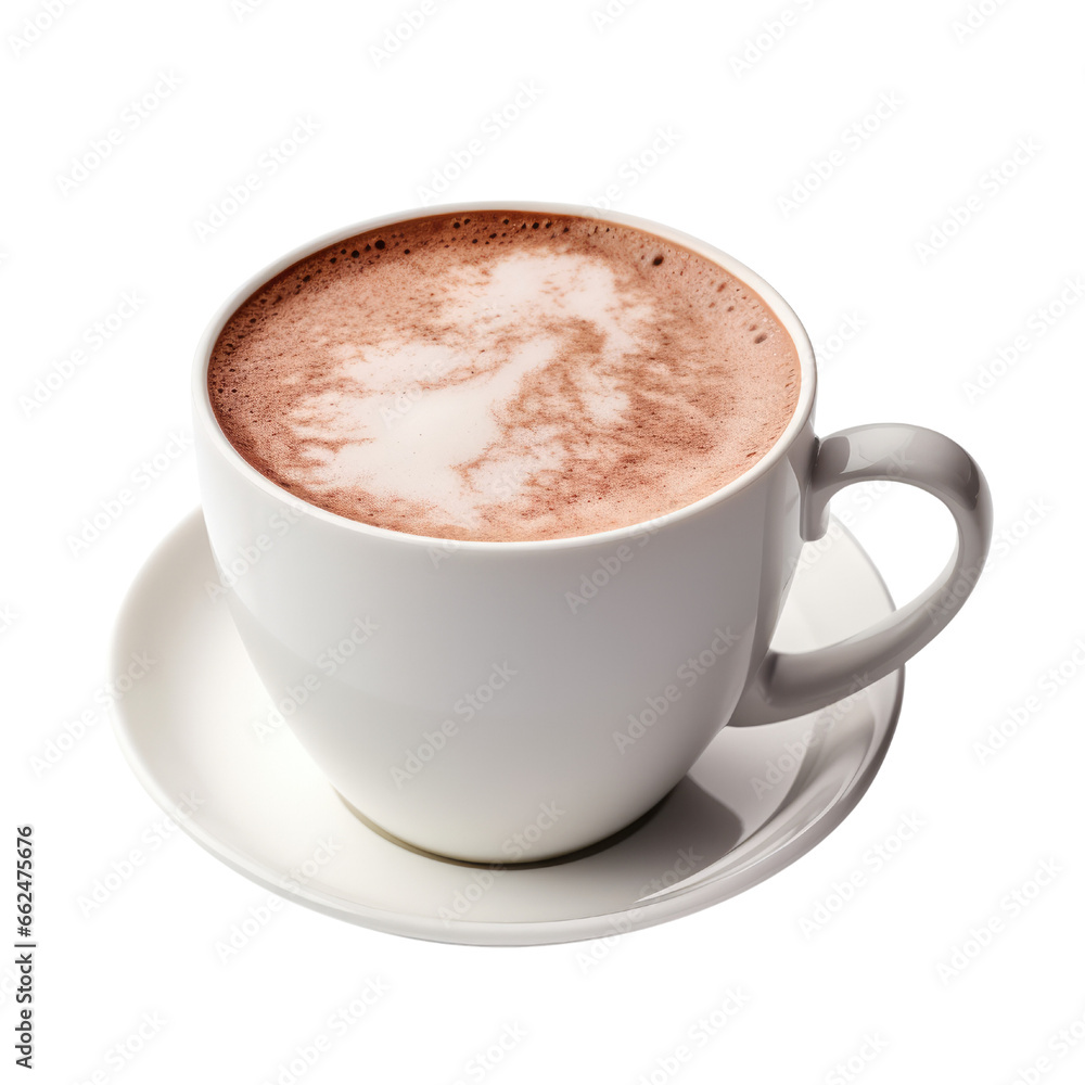 Hot chocolate drink with white cup isolated on transparent background. Hot chocolate drink with white cup isolated on transparent background.