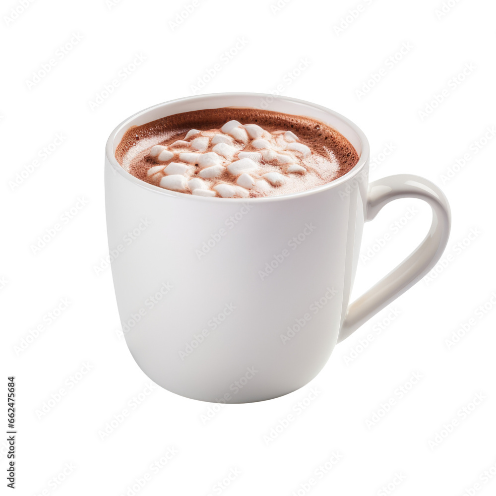 Hot chocolate, marshmallow drink with white cup isolated on transparent background. Hot chocolate, marshmallow drink with white cup isolated on transparent background.