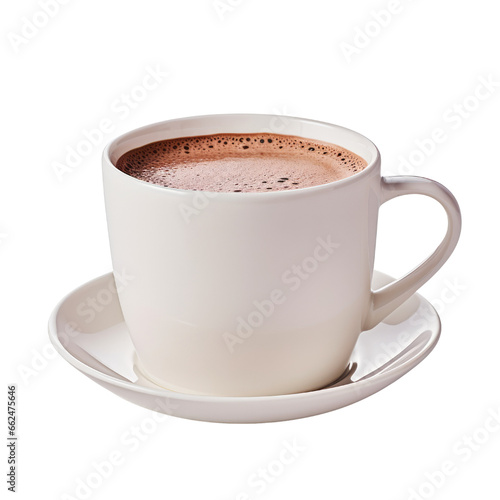 Hot chocolate drink with white cup isolated on transparent background. photo