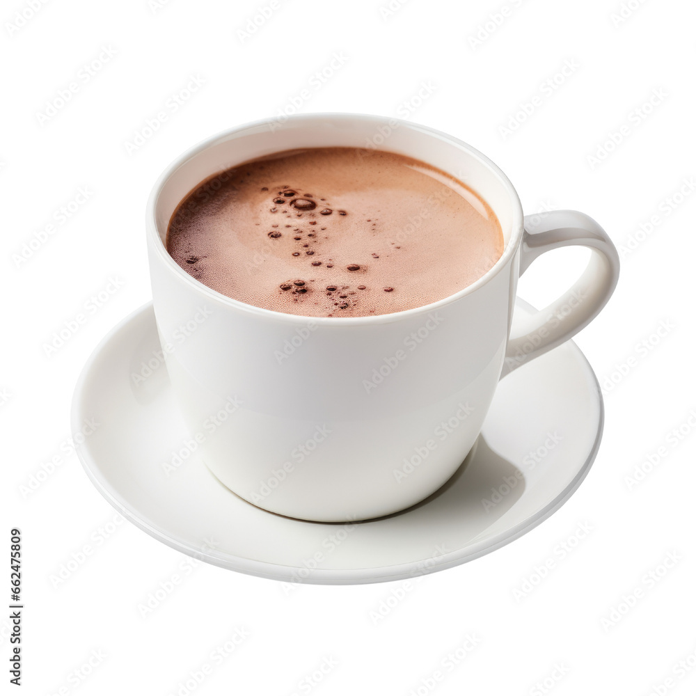 Hot chocolate drink with white cup isolated on transparent background. Hot chocolate drink with white cup isolated on transparent background.