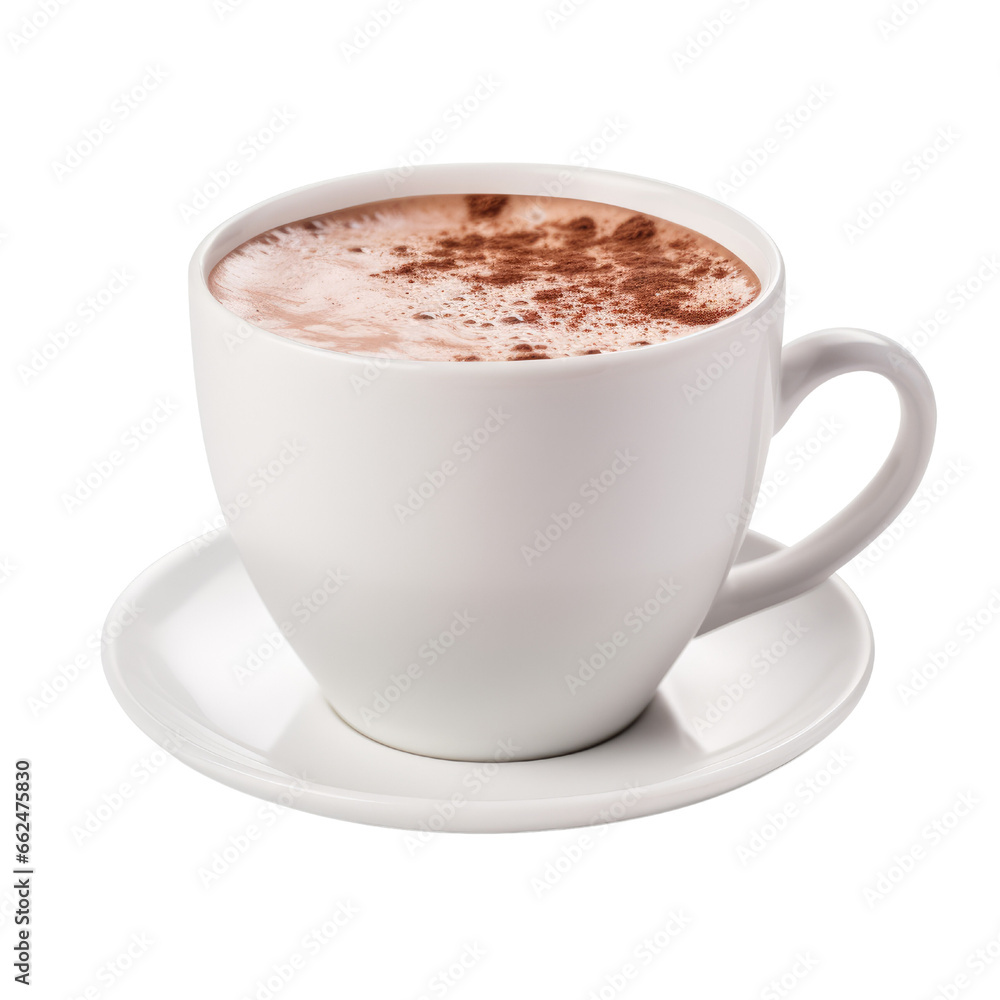 Obraz premium Hot chocolate drink with white cup isolated on transparent background.