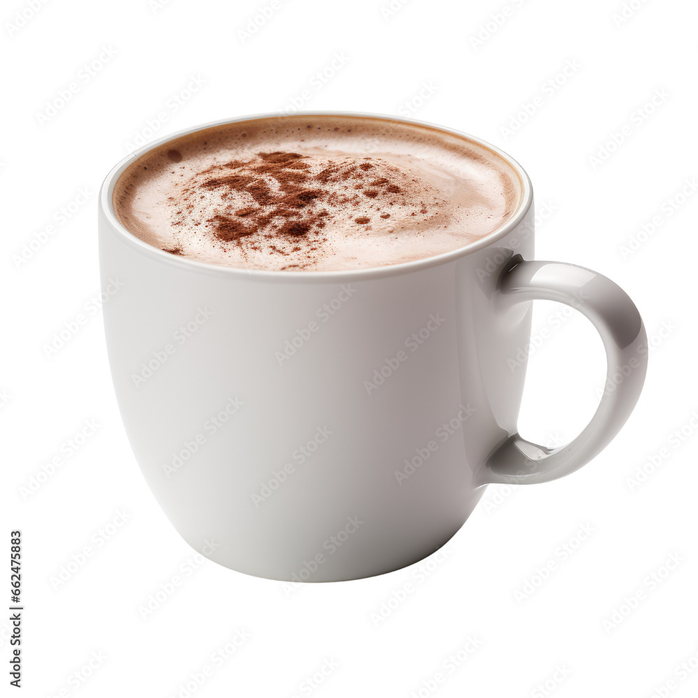 Obraz premium Hot chocolate drink with white cup isolated on transparent background.