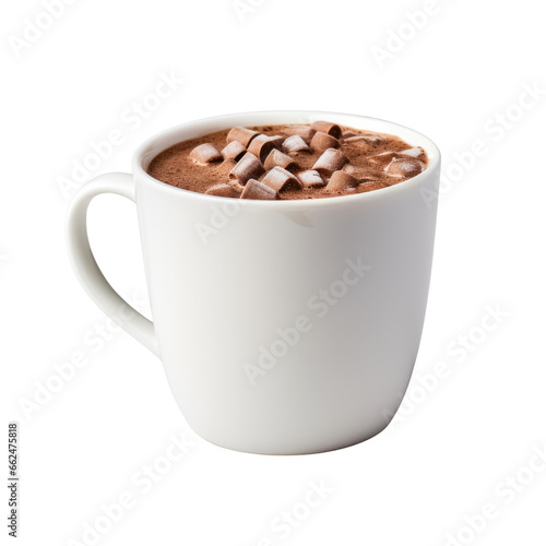 Hot chocolate  marshmallow drink with white cup isolated on transparent background.