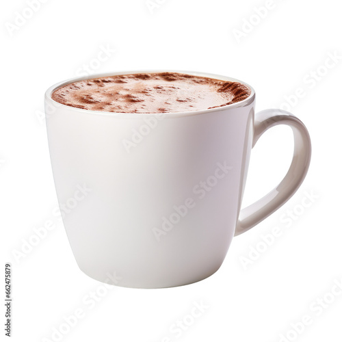 Hot chocolate drink with white cup isolated on transparent background.