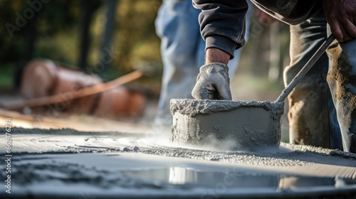 A construction worker preparing construction cement photo