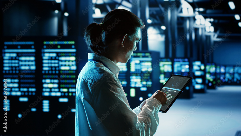 Computer scientist running code and programming on laptop ...