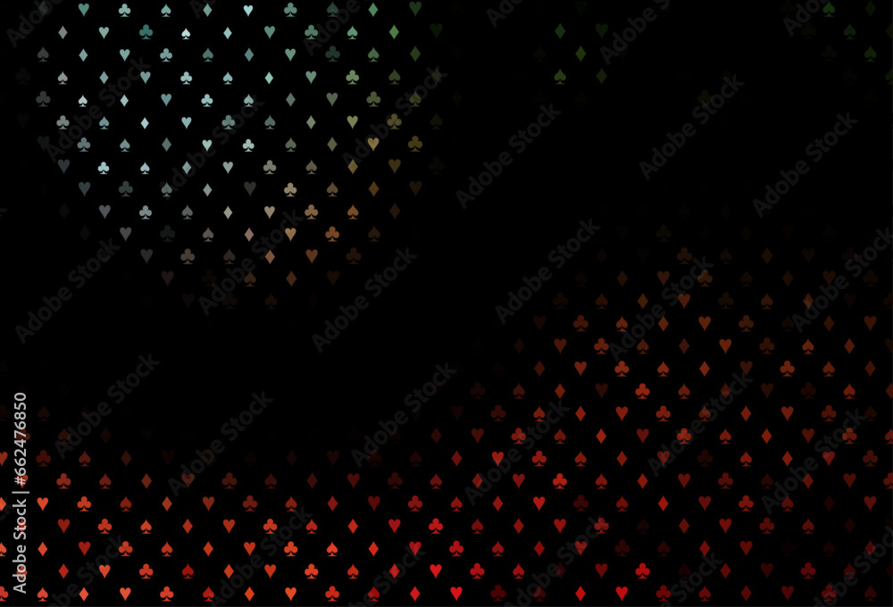 Dark green, red vector background with cards signs. Dark green, red vector background with cards signs.