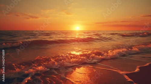 The sun is setting over the ocean waves