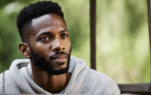 African American Man Enjoys the Fresh Air in a Forest