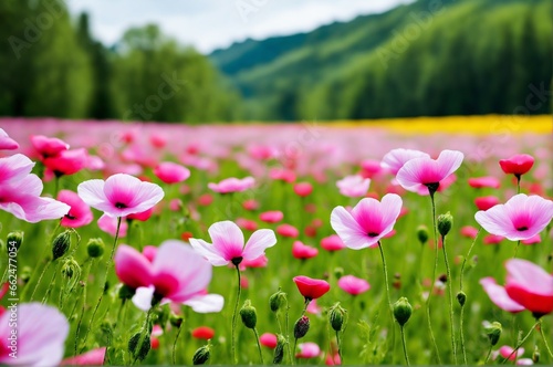 A Picturesque Meadow of Blooms with Fluttering Petals