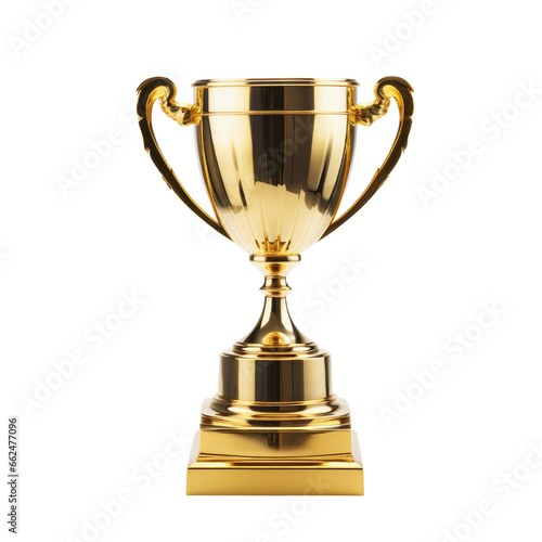 Gold trophy isolated on transparent background.