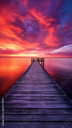 A long dock extending into the ocean at sunset