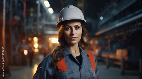 Young woman with a protective helmet in a factory © Krtola 