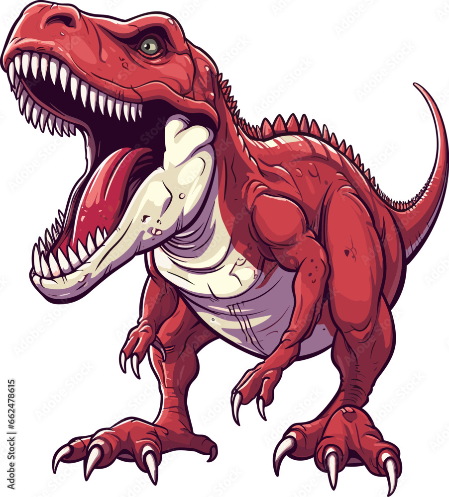 Red tyrannosaurus rex drawing. Angry t-rex with open fanged mouth color