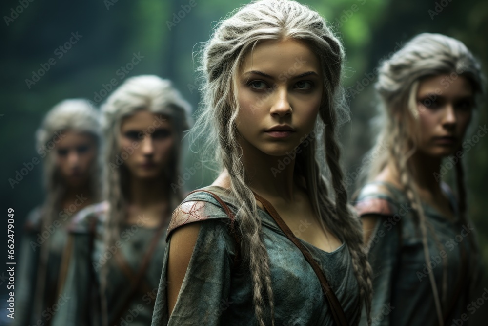 Fototapeta premium Elven archers with keen eyes and graceful movements - Generative AI