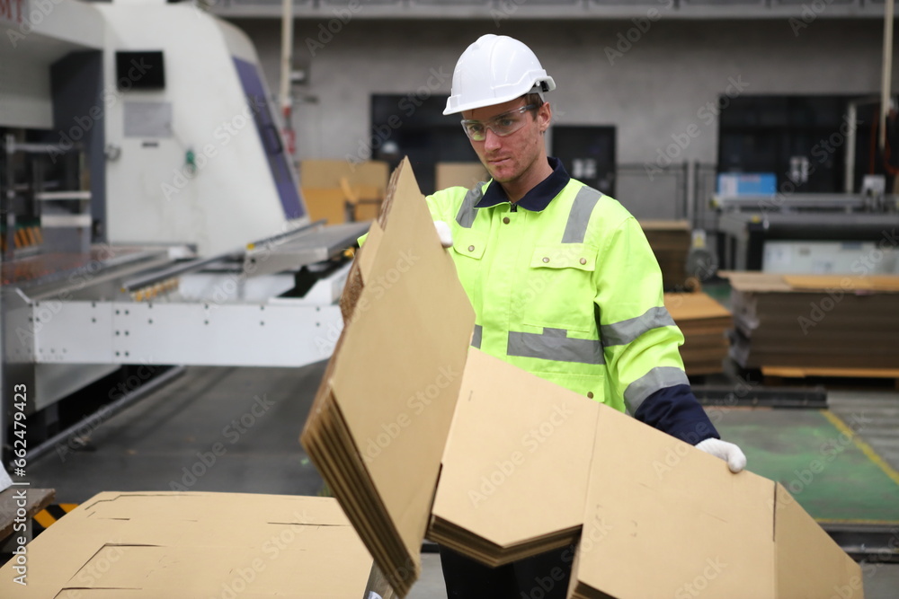 worker or engineer working in factory with safety uniform , safety hat and safety glasses , image is safety concept or happy workplace worker or engineer working in factory with safety uniform , safety hat and safety glasses , image is safety concept or happy workplace