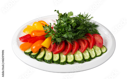 Assorted fresh vegetables. Isolated dish for menu.