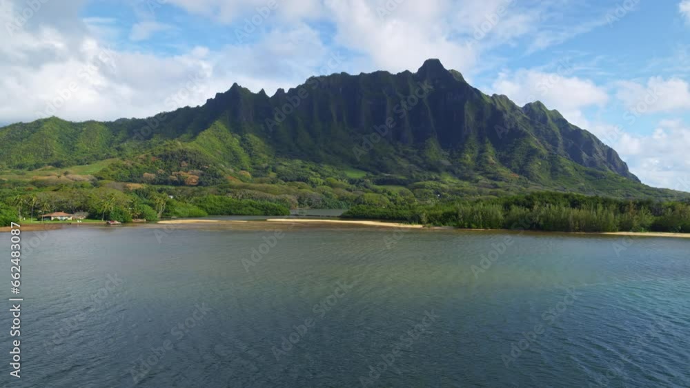 Wide Shot Over Ocean Towards Hawaiian Mountains Wide Shot Over Ocean Towards Hawaiian Mountains