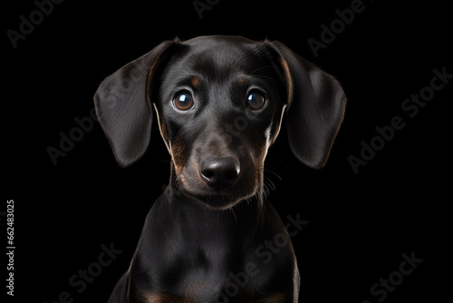 Wallpaper Mural Portrait of black cute puppy dog looking at camera on black background. Copyspace, pet,animals,dogs,puppy concept Torontodigital.ca