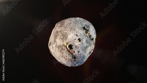 The golden asteroid, 16 Psyche is a large M-type asteroid, rich in metal.