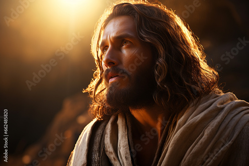 Portrait of Jesus Christ, savior of mankind, son of god, god, bible religion. Christianity, Old Testament Messiah who became the atoning sacrifice for the sins of men. Gospels, New Testament