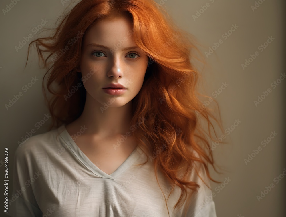 Portrait of beautiful young woman with red hair. Studio shot. Portrait of beautiful young woman with red hair. Studio shot.