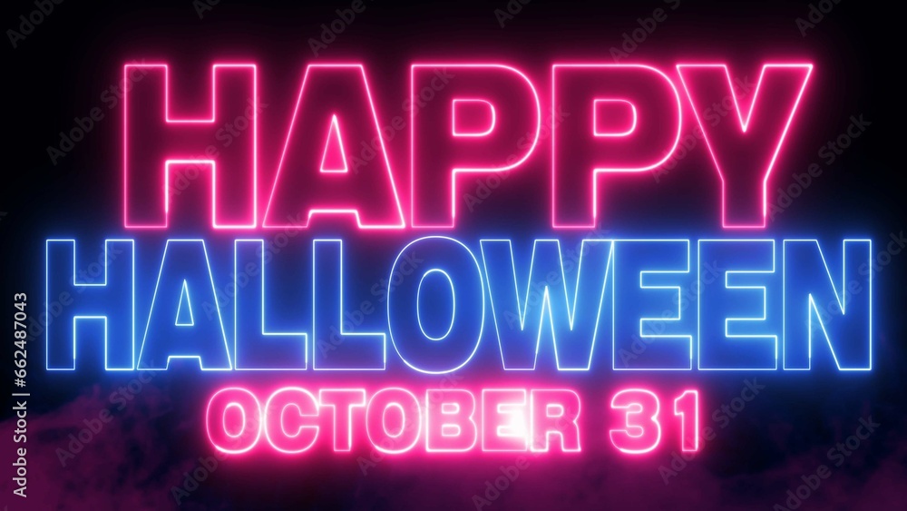 Happy Halloween text font with light. Luminous and shimmering haze inside the letters of the text Happy Halloween. Happy Halloween text font with light. Luminous and shimmering haze inside the letters of the text Happy Halloween.