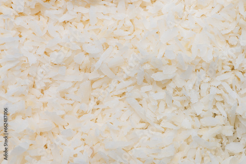 Macro photography of large amount of grated coconut.