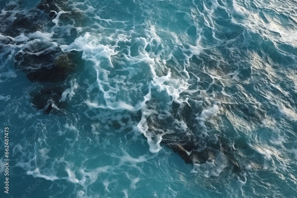Sea wave with foam, top view. Blue ocean wave background. Close up view of ocean water surface. Sea wave texture Sea wave with foam, top view. Blue ocean wave background. Close up view of ocean water surface. Sea wave texture