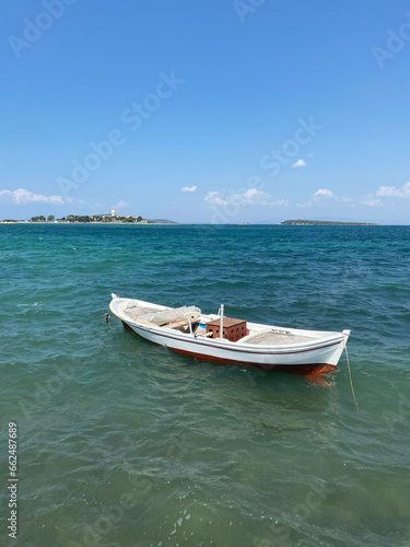 Small fishing boat in the cost of Aegean sea in Urla  Izmir  Turkey