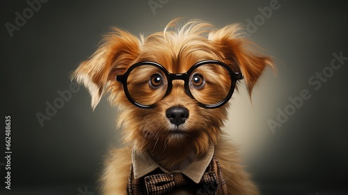 dog portrait with glasses, generative AI photo