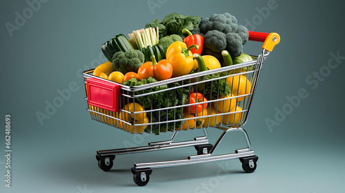 Shopping cart full of groceries, Shopping cart full of vegetables