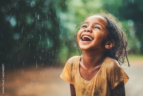 african kid boy happy in the rain