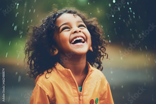 african kid boy happy in the rain