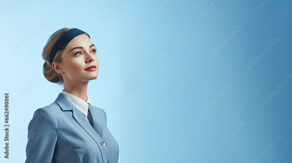 portrait of a flight attendant looking up portrait of a flight attendant looking up