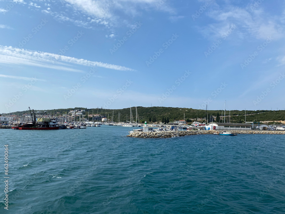Fototapeta premium Panoramic view of the coast of Sigacik Seferihisar Izmir, Turkey
