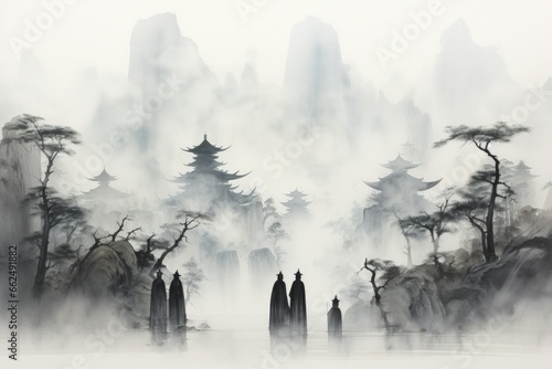 Ethereal mist guardians, protecting sacred sites with their veiled presence - Generative AI photo