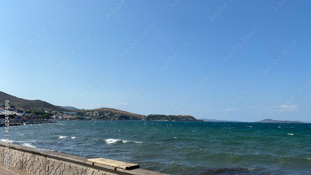coastal view of the small village near aegean sea Cesmealti Urla, Izmir, Turkey